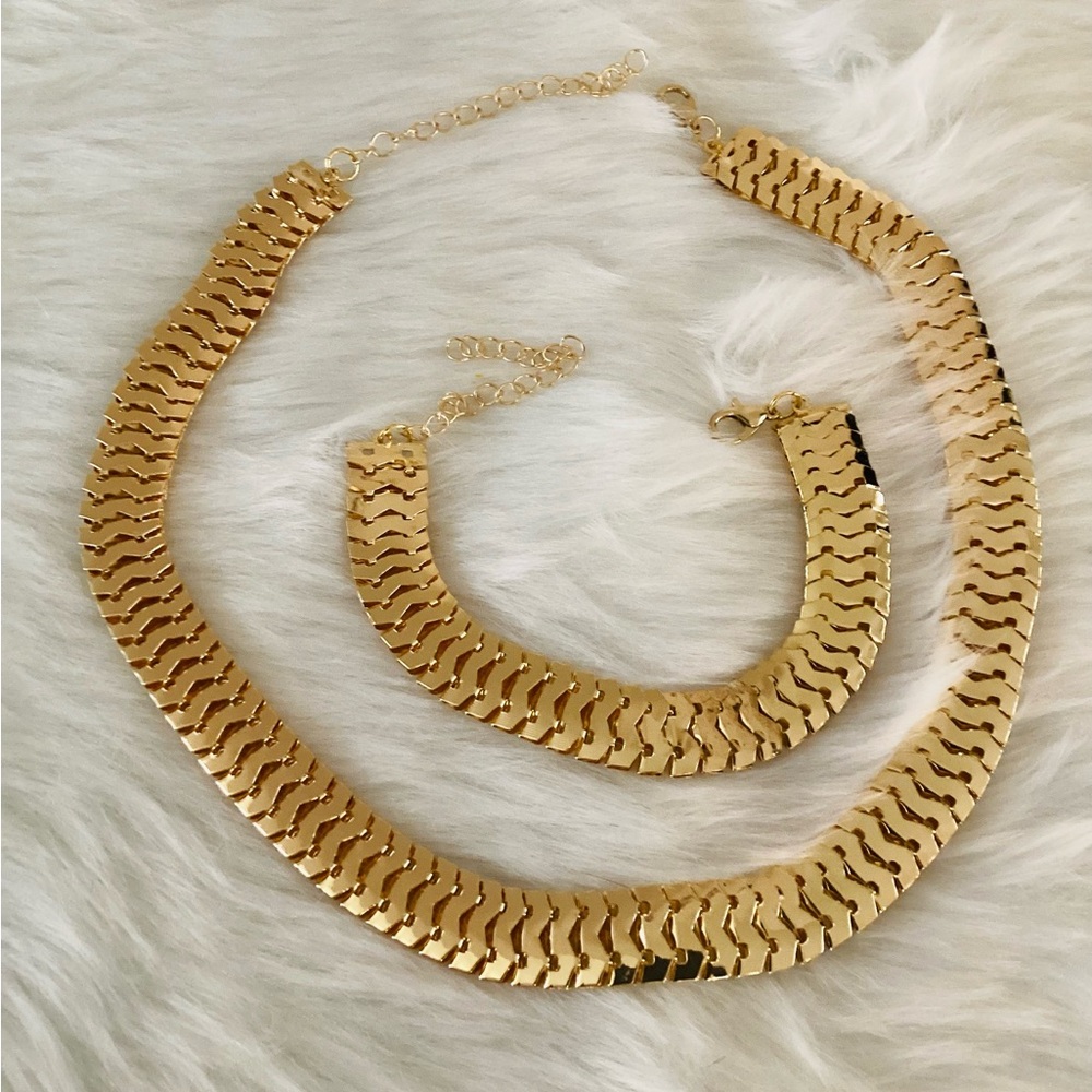 Hip hop necklace and bracelet gold Color fashion,for women birthday anniversary